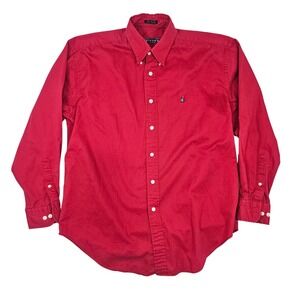 Norsport Mens Small Red Long Sleeve Button Down Cotton Sailboat Logo Shirt